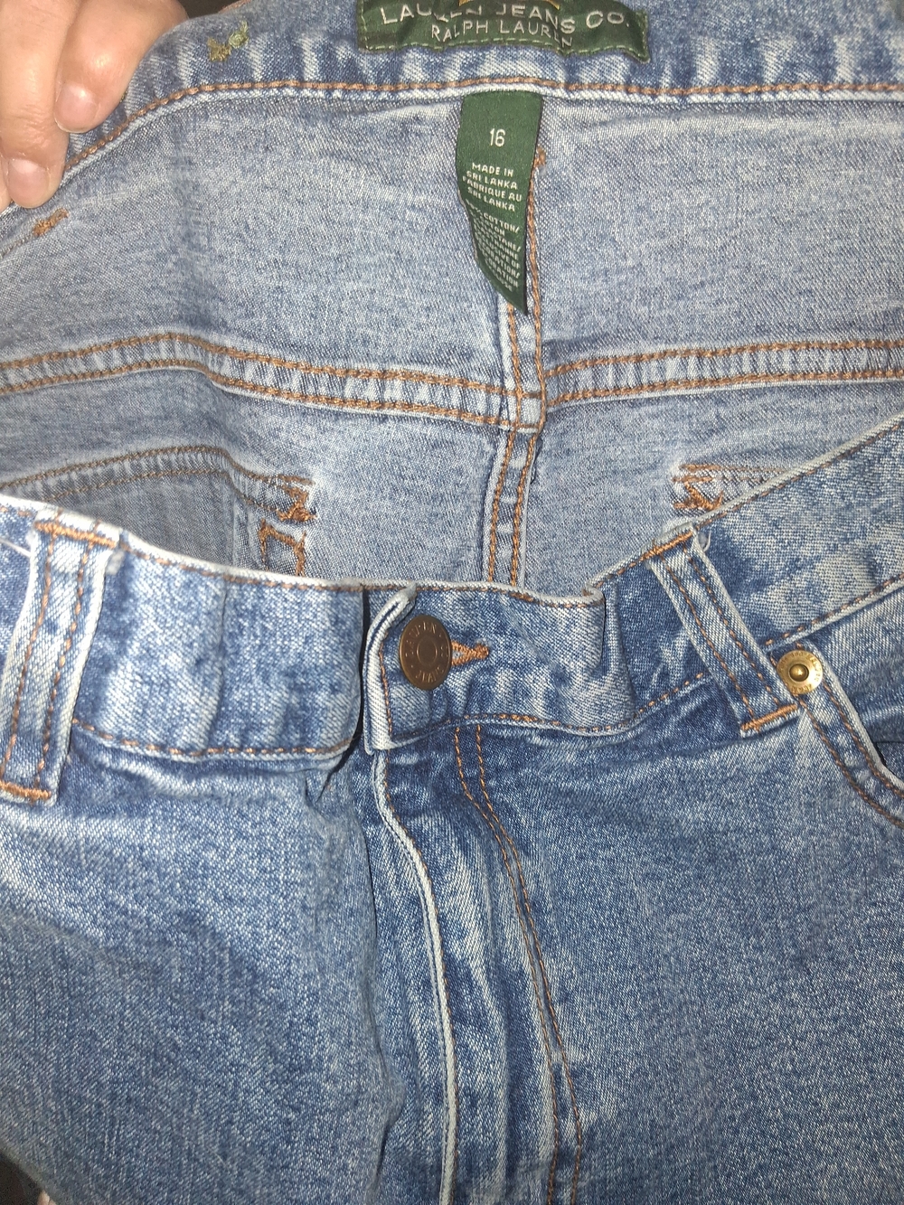 Lauren Ralph Lauren Two-Tone Embroidered Flare Jeans - Light Blue & Navy - Picture 3 of 3